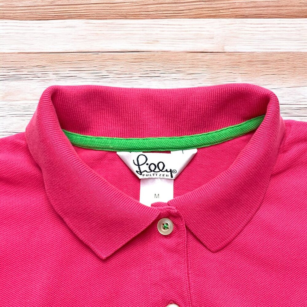Lilly Pulitzer Hot Pink Pima Cotton Blend Logo Polo Girls Size Medium / 8